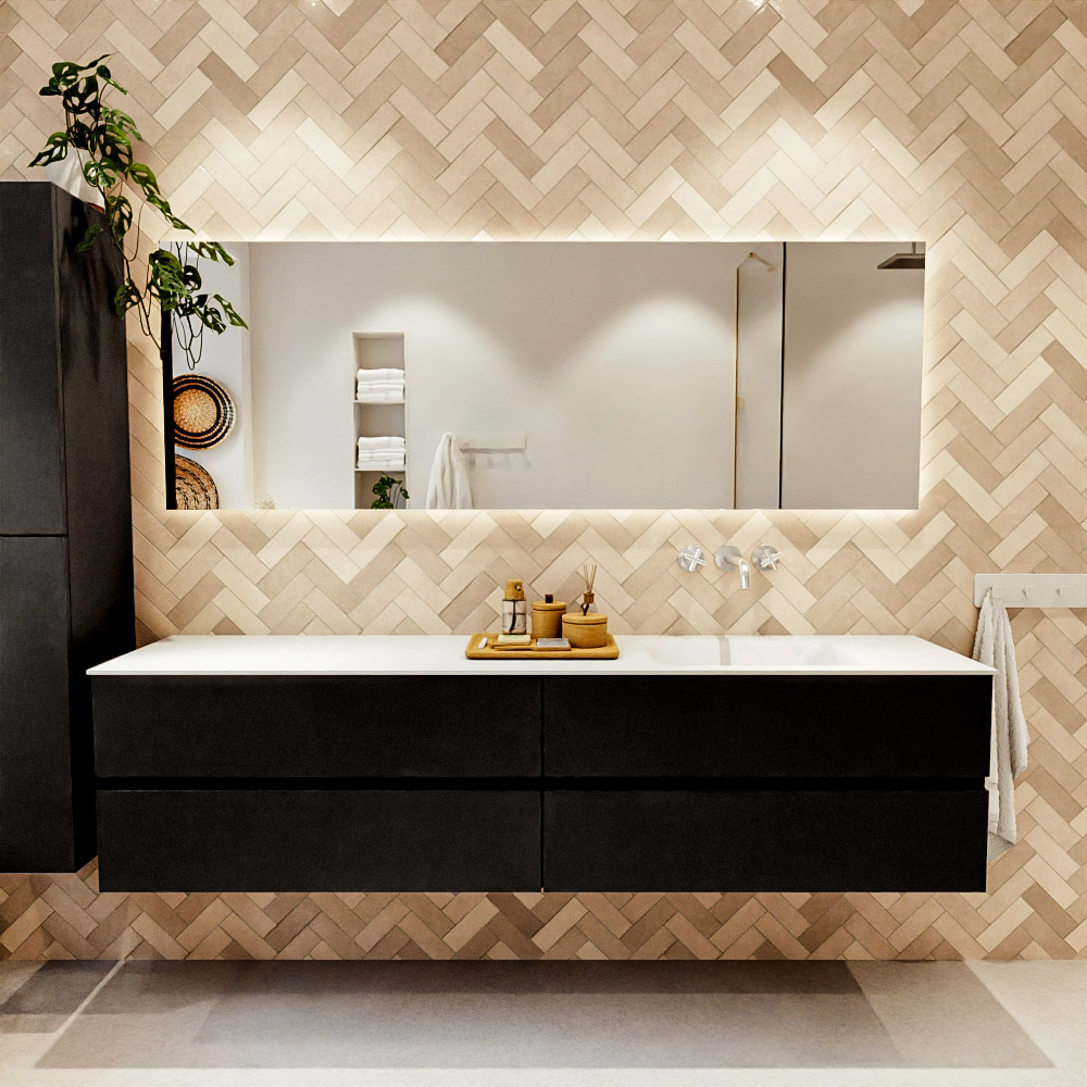 MONDIAZ VICA 200cm mueble de baño Urban 4 cajones. Lavabo CLOUD Derecho sin orificio, color Talc. 2 color Talc.