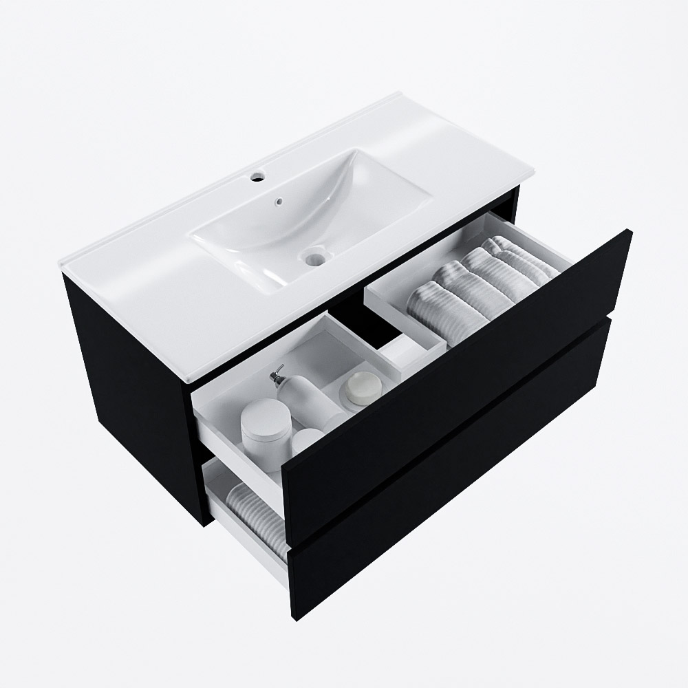 MONDIAZ VICA 100cm mueble de baño Urban 2 cajones. Lavabo DENIA Centro 1 orificio, color Blanco brillo. 7 MONDIAZ VICA 100cm mueble de baño Urban 2 cajones. Lavabo DENIA Centro 1 orificio, color Blanco brillo. - Imagen 7