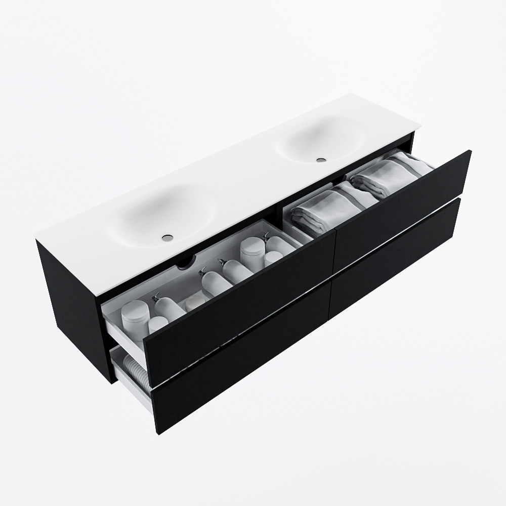 MONDIAZ VICA 180cm mueble de baño Urban 4 cajones. Lavabo MOON Doble sin orificio, color Talc. 7 MONDIAZ VICA 180cm mueble de baño Urban 4 cajones. Lavabo MOON Doble sin orificio, color Talc. - Imagen 7