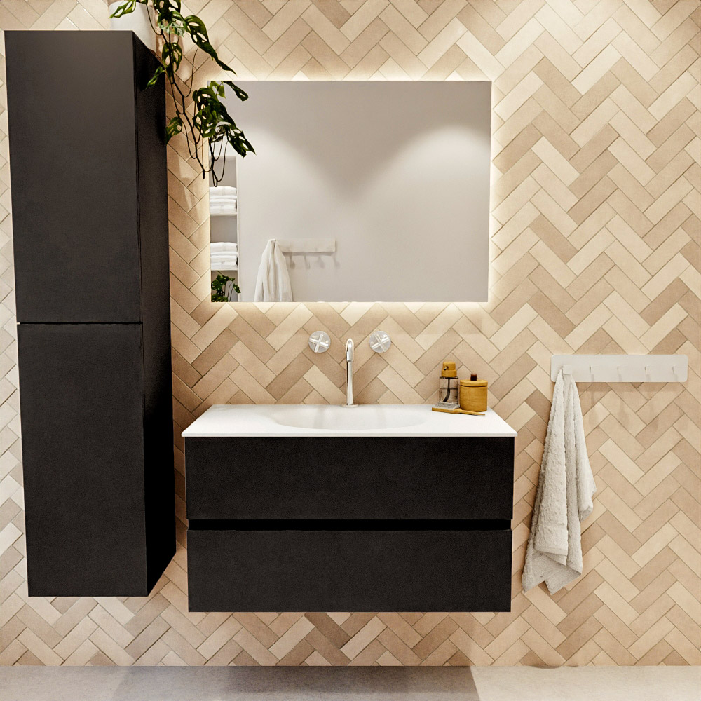 MONDIAZ VICA 90cm mueble de baño Urban 2 cajones. Lavabo MOON Centro 1 orificio, color Talc. 2 color Talc.