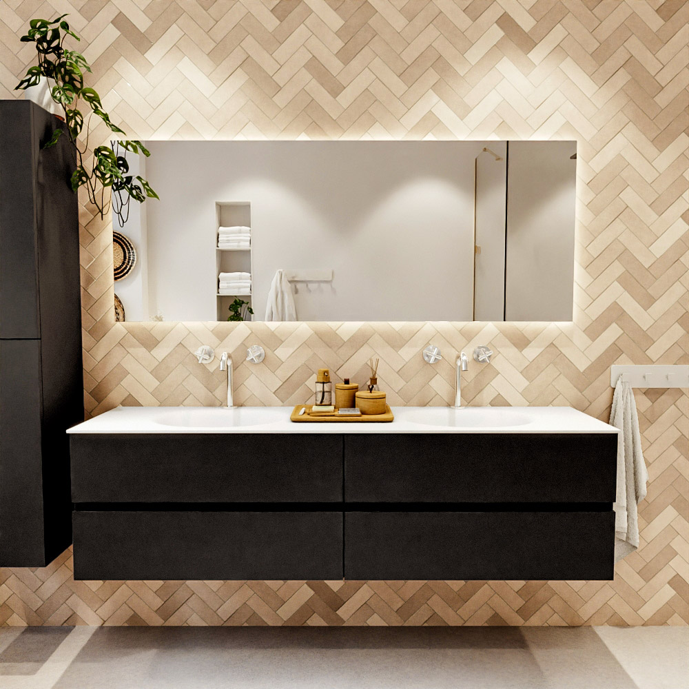 MONDIAZ VICA 180cm mueble de baño Urban 4 cajones. Lavabo MOON Doble 2 orificios, color Talc. 2 color Talc.