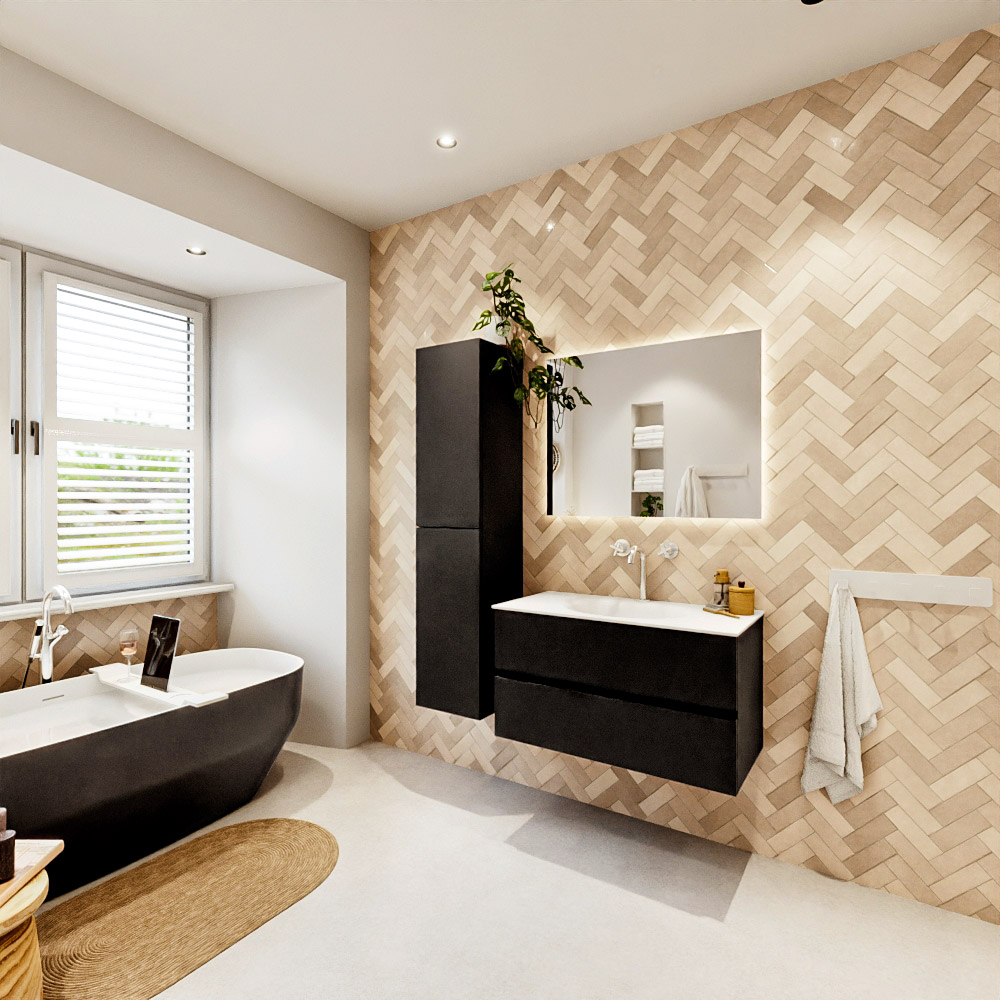 MONDIAZ VICA 90cm mueble de baño Urban 2 cajones. Lavabo MOON Centro 1 orificio, color Talc. 4 MONDIAZ VICA 90cm mueble de baño Urban 2 cajones. Lavabo MOON Centro 1 orificio, color Talc. - Imagen 4