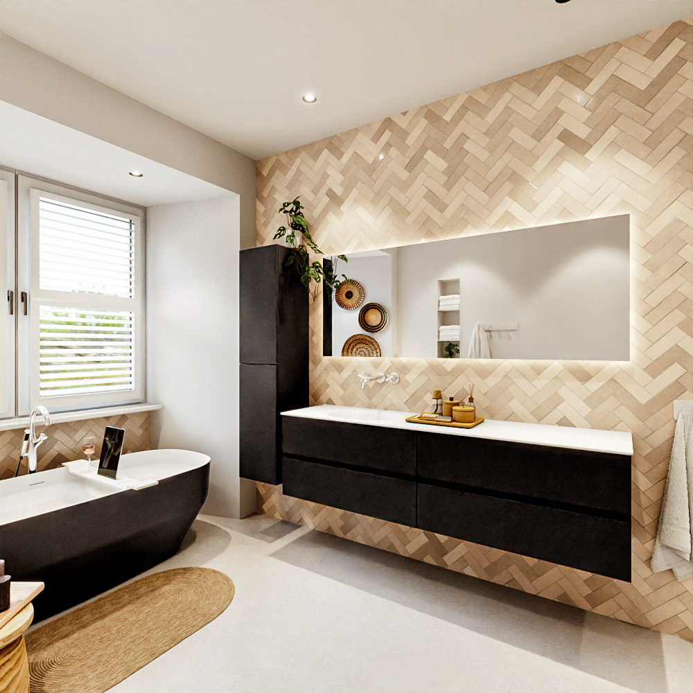 MONDIAZ VICA 180cm mueble de baño Urban 4 cajones. Lavabo MOON Izquierda sin orificio, color Talc. 4 MONDIAZ VICA 180cm mueble de baño Urban 4 cajones. Lavabo MOON Izquierda sin orificio, color Talc. - Imagen 4