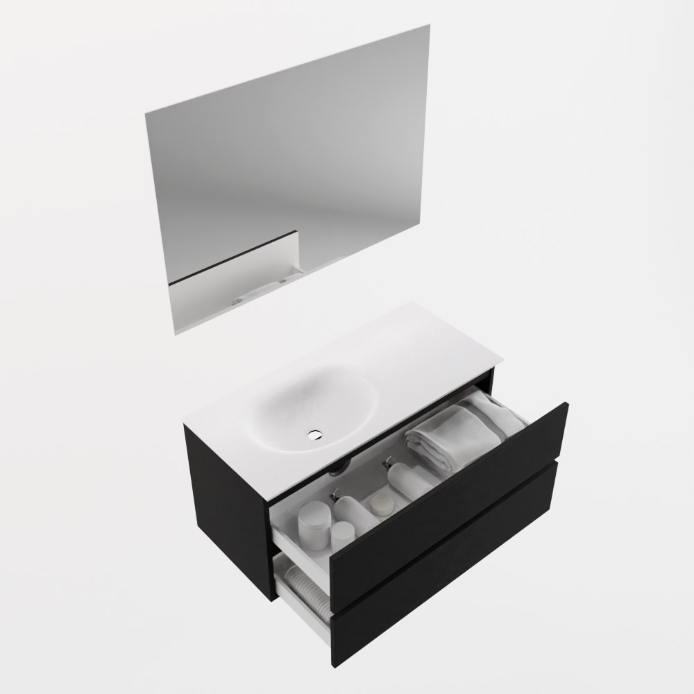 MONDIAZ VICA 100cm mueble de baño Urban 2 cajones. Lavabo MOON Izquierda sin orificio color Talc con espejo LED. 7 MONDIAZ VICA 100cm mueble de baño Urban 2 cajones. Lavabo MOON Izquierda sin orificio color Talc con espejo LED. - Imagen 7