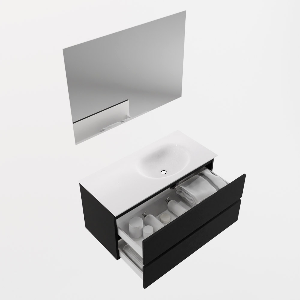 MONDIAZ VICA 100cm mueble de baño Urban 2 cajones. Lavabo MOON Derecho sin orificio color Talc con espejo LED. 7 MONDIAZ VICA 100cm mueble de baño Urban 2 cajones. Lavabo MOON Derecho sin orificio color Talc con espejo LED. - Imagen 7
