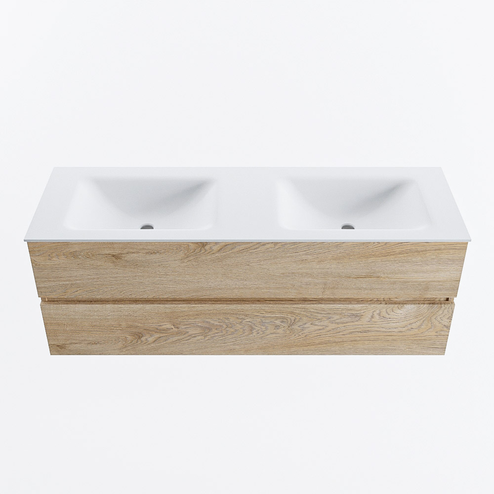 MONDIAZ VICA 140cm mueble de baño Washed Oak 2 cajones. Lavabo CLOUD Doble 2 orificios, color Talc. 5 MONDIAZ VICA 140cm mueble de baño Washed Oak 2 cajones. Lavabo CLOUD Doble 2 orificios, color Talc. - Imagen 5