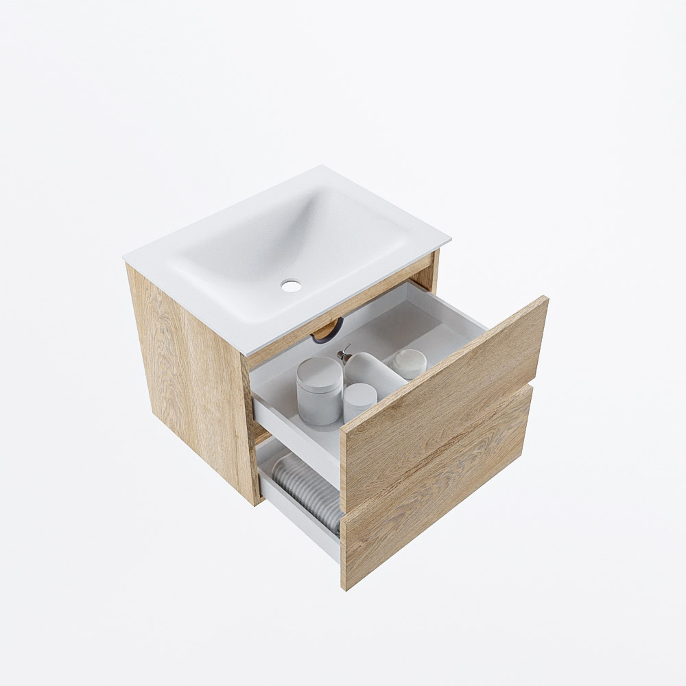 MONDIAZ VICA 60cm mueble de baño Washed Oak 2 cajones. Lavabo CLOUD Centro 1 orificio, color Talc. 7 MONDIAZ VICA 60cm mueble de baño Washed Oak 2 cajones. Lavabo CLOUD Centro 1 orificio, color Talc. - Imagen 7