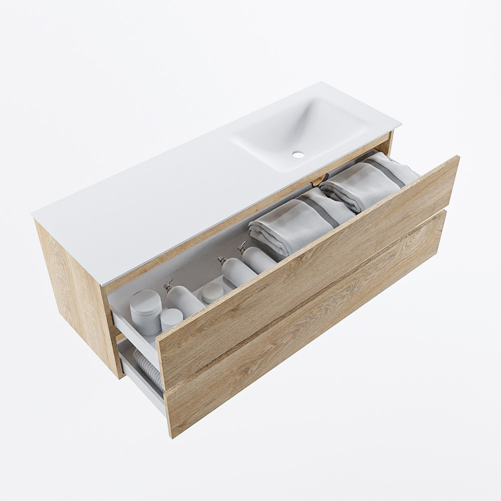 MONDIAZ VICA 140cm mueble de baño Washed Oak 2 cajones. Lavabo CLOUD Derecho 1 orificio, color Talc. 6 MONDIAZ VICA 140cm mueble de baño Washed Oak 2 cajones. Lavabo CLOUD Derecho 1 orificio, color Talc. - Imagen 6