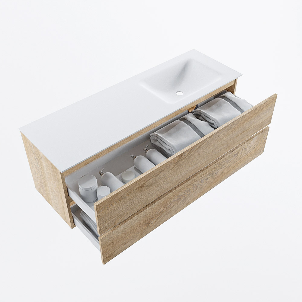 MONDIAZ VICA 140cm mueble de baño Washed Oak 2 cajones. Lavabo CLOUD Derecho sin orificio, color Talc. 6 MONDIAZ VICA 140cm mueble de baño Washed Oak 2 cajones. Lavabo CLOUD Derecho sin orificio, color Talc. - Imagen 6