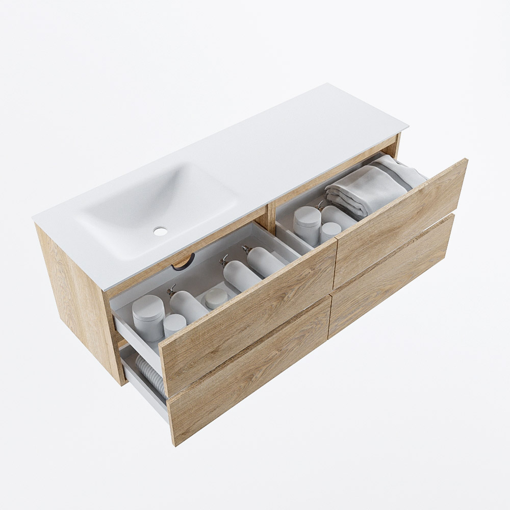 MONDIAZ VICA 140cm mueble de baño Washed Oak 4 cajones. Lavabo CLOUD Izquierda 1 orificio, color Talc. 7 MONDIAZ VICA 140cm mueble de baño Washed Oak 4 cajones. Lavabo CLOUD Izquierda 1 orificio, color Talc. - Imagen 7