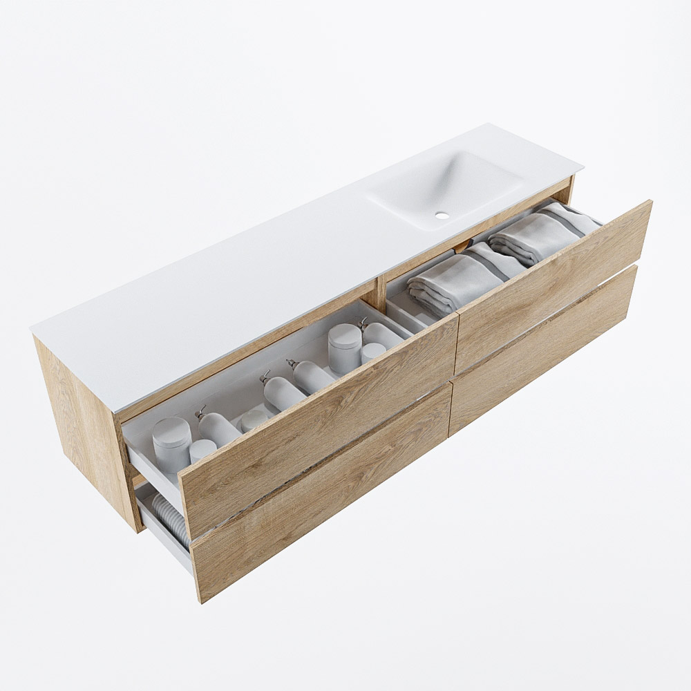 MONDIAZ VICA 190cm mueble de baño Washed Oak 4 cajones. Lavabo CLOUD Derecho 1 orificio, color Talc. 7 MONDIAZ VICA 190cm mueble de baño Washed Oak 4 cajones. Lavabo CLOUD Derecho 1 orificio, color Talc. - Imagen 7