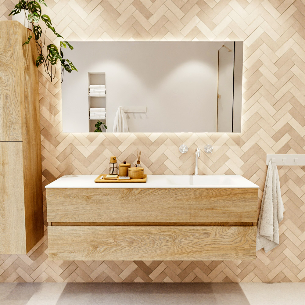 MONDIAZ VICA 140cm mueble de baño Washed Oak 2 cajones. Lavabo CLOUD Derecho 1 orificio, color Talc. 1 MONDIAZ VICA 140cm mueble de baño Washed Oak 2 cajones. Lavabo CLOUD Derecho 1 orificio