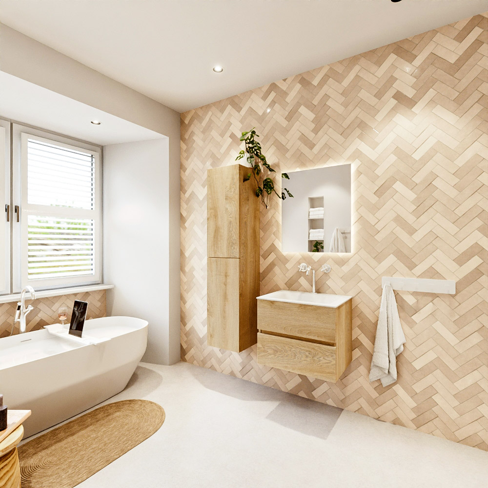MONDIAZ VICA 60cm mueble de baño Washed Oak 2 cajones. Lavabo CLOUD Centro 1 orificio, color Talc. 4 MONDIAZ VICA 60cm mueble de baño Washed Oak 2 cajones. Lavabo CLOUD Centro 1 orificio, color Talc. - Imagen 4