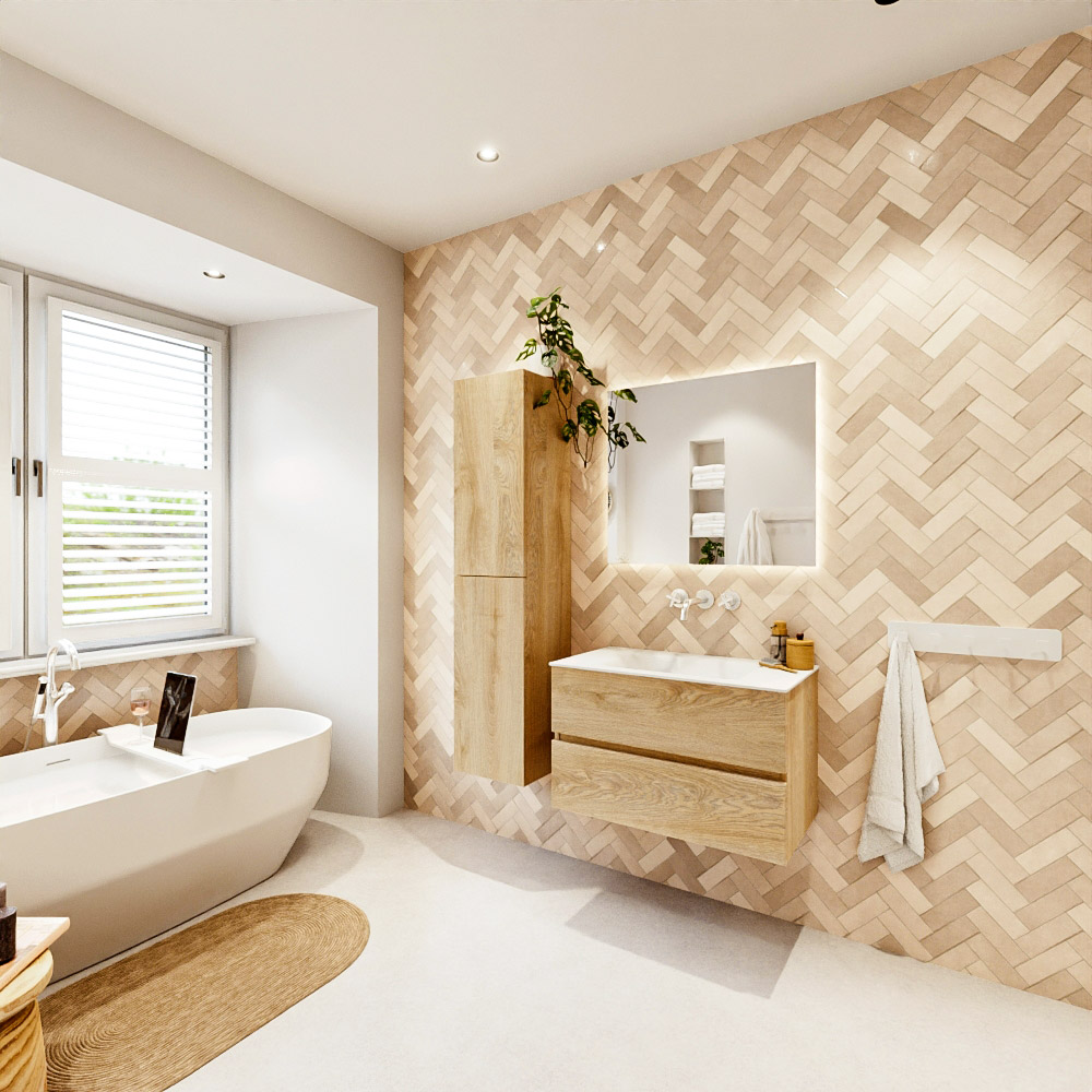 MONDIAZ VICA 80cm mueble de baño Washed Oak 2 cajones. Lavabo CLOUD Centro sin orificio, color Talc. 4 MONDIAZ VICA 80cm mueble de baño Washed Oak 2 cajones. Lavabo CLOUD Centro sin orificio, color Talc. - Imagen 4