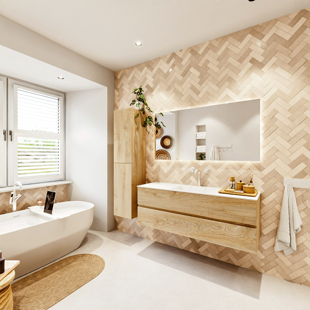 MONDIAZ VICA 140cm mueble de baño Washed Oak 2 cajones. Lavabo CLOUD Centro 1 orificio, color Talc. 4 MONDIAZ VICA 140cm mueble de baño Washed Oak 2 cajones. Lavabo CLOUD Centro 1 orificio, color Talc. - Imagen 4
