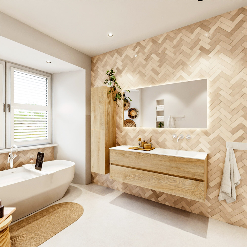 MONDIAZ VICA 140cm mueble de baño Washed Oak 2 cajones. Lavabo CLOUD Derecho sin orificio, color Talc. 3 MONDIAZ VICA 140cm mueble de baño Washed Oak 2 cajones. Lavabo CLOUD Derecho sin orificio, color Talc. - Imagen 3