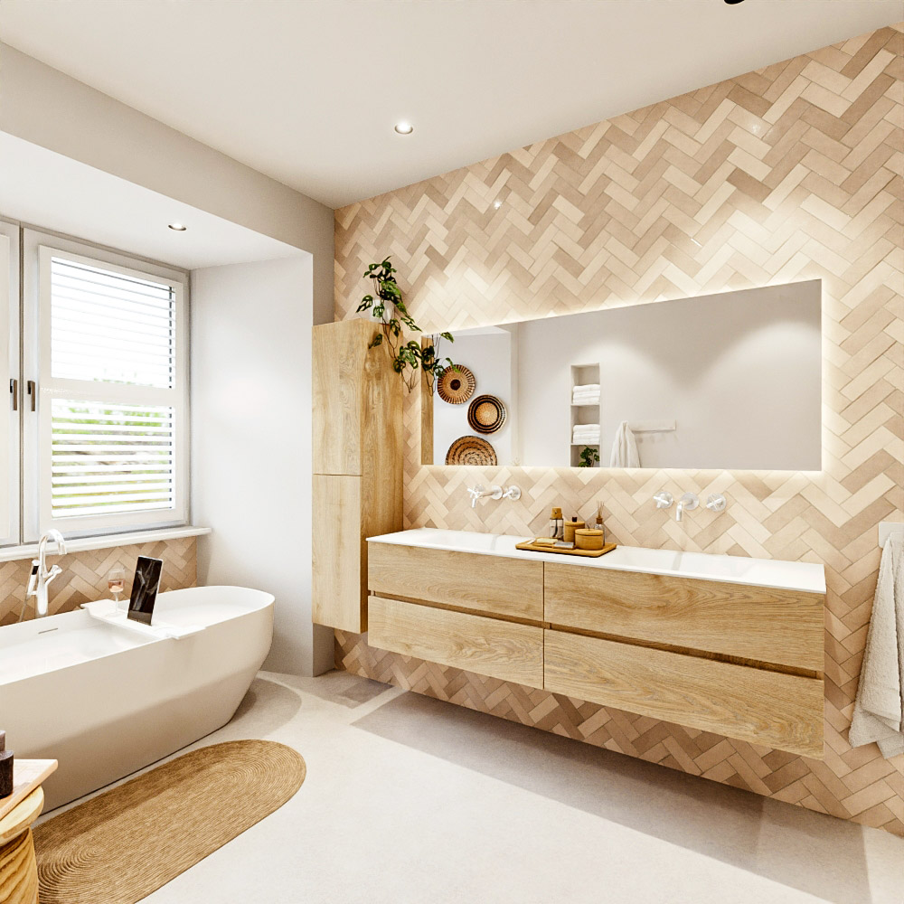 MONDIAZ VICA 180cm mueble de baño Washed Oak 4 cajones. Lavabo CLOUD Doble sin orificio, color Talc. 4 MONDIAZ VICA 180cm mueble de baño Washed Oak 4 cajones. Lavabo CLOUD Doble sin orificio, color Talc. - Imagen 4