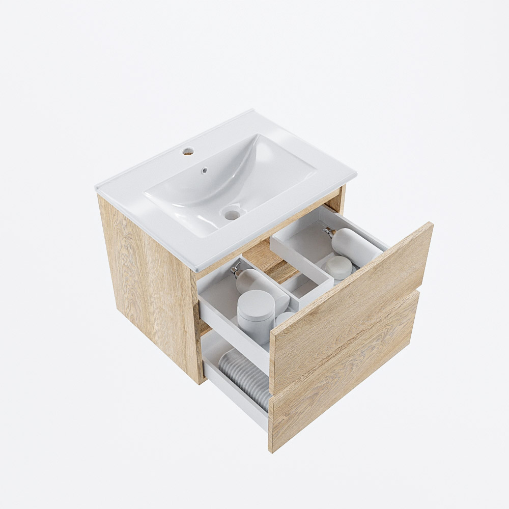 MONDIAZ VICA 60cm mueble de baño Washed Oak 2 cajones. Lavabo DENIA Centro 1 orificio, color Blanco brillo. 7 MONDIAZ VICA 60cm mueble de baño Washed Oak 2 cajones. Lavabo DENIA Centro 1 orificio, color Blanco brillo. - Imagen 7