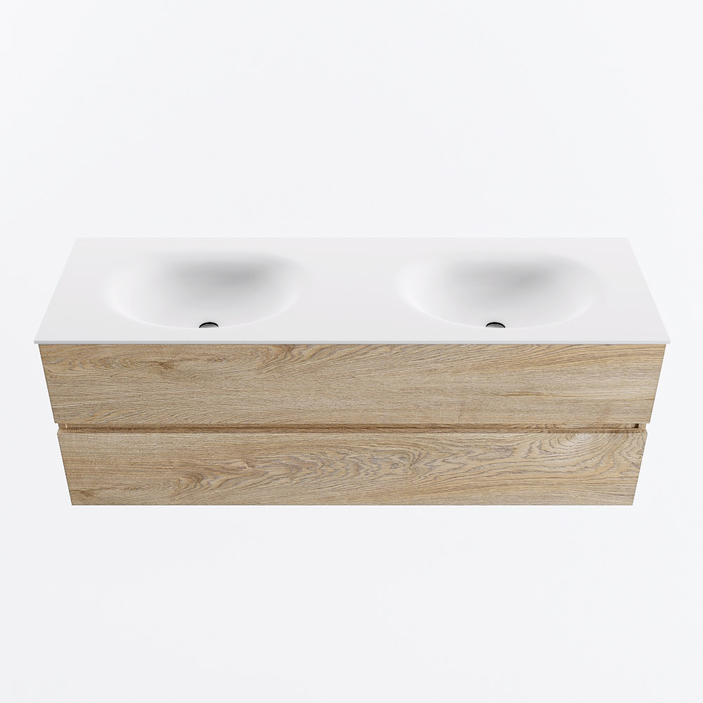 MONDIAZ VICA 140cm mueble de baño Washed Oak 2 cajones. Lavabo MOON Doble sin orificio, color Talc. 5 MONDIAZ VICA 140cm mueble de baño Washed Oak 2 cajones. Lavabo MOON Doble sin orificio, color Talc. - Imagen 5