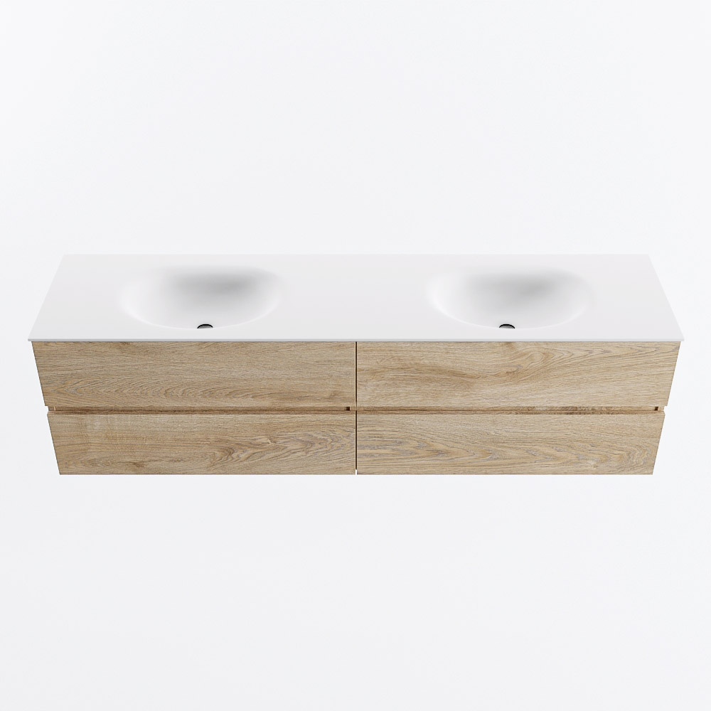 MONDIAZ VICA 180cm mueble de baño Washed Oak 4 cajones. Lavabo MOON Doble 2 orificios, color Talc. 5 MONDIAZ VICA 180cm mueble de baño Washed Oak 4 cajones. Lavabo MOON Doble 2 orificios, color Talc. - Imagen 5