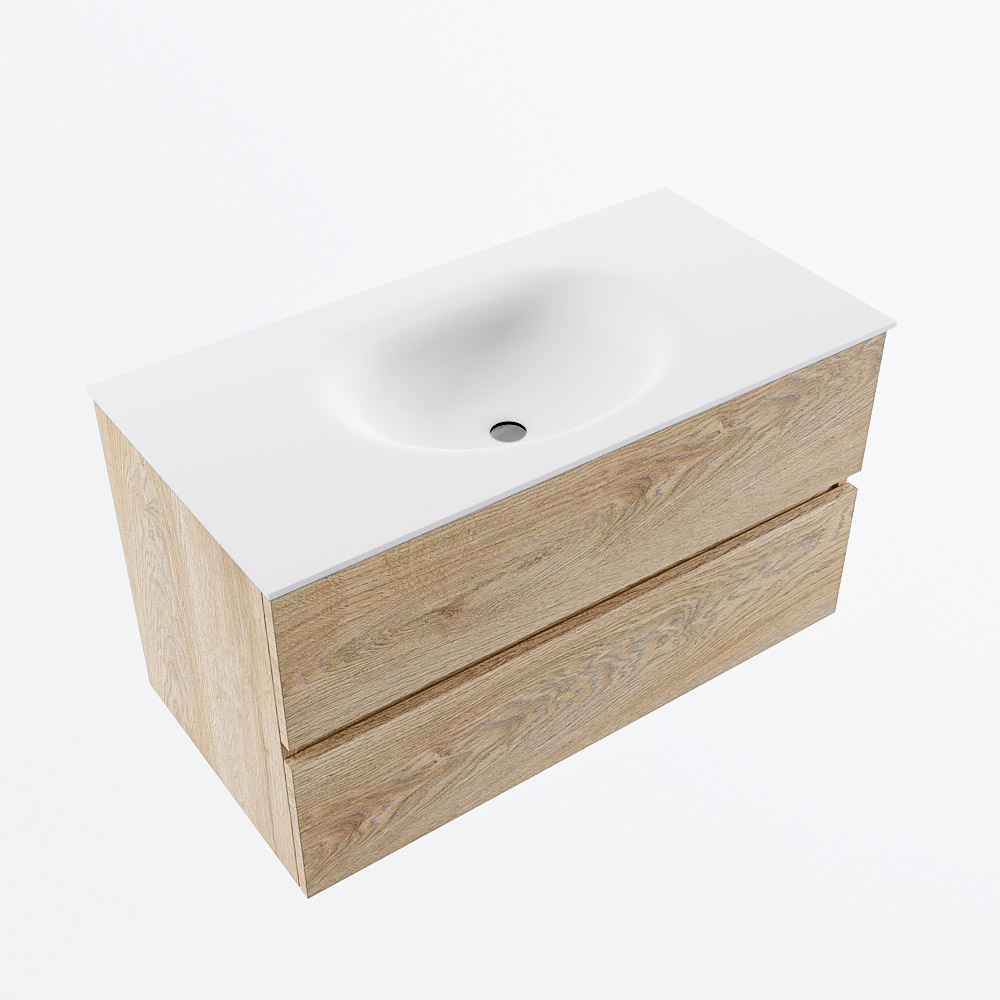 MONDIAZ VICA 90cm mueble de baño Washed Oak 2 cajones. Lavabo MOON Centro 1 orificio, color Talc. 6 MONDIAZ VICA 90cm mueble de baño Washed Oak 2 cajones. Lavabo MOON Centro 1 orificio, color Talc. - Imagen 6
