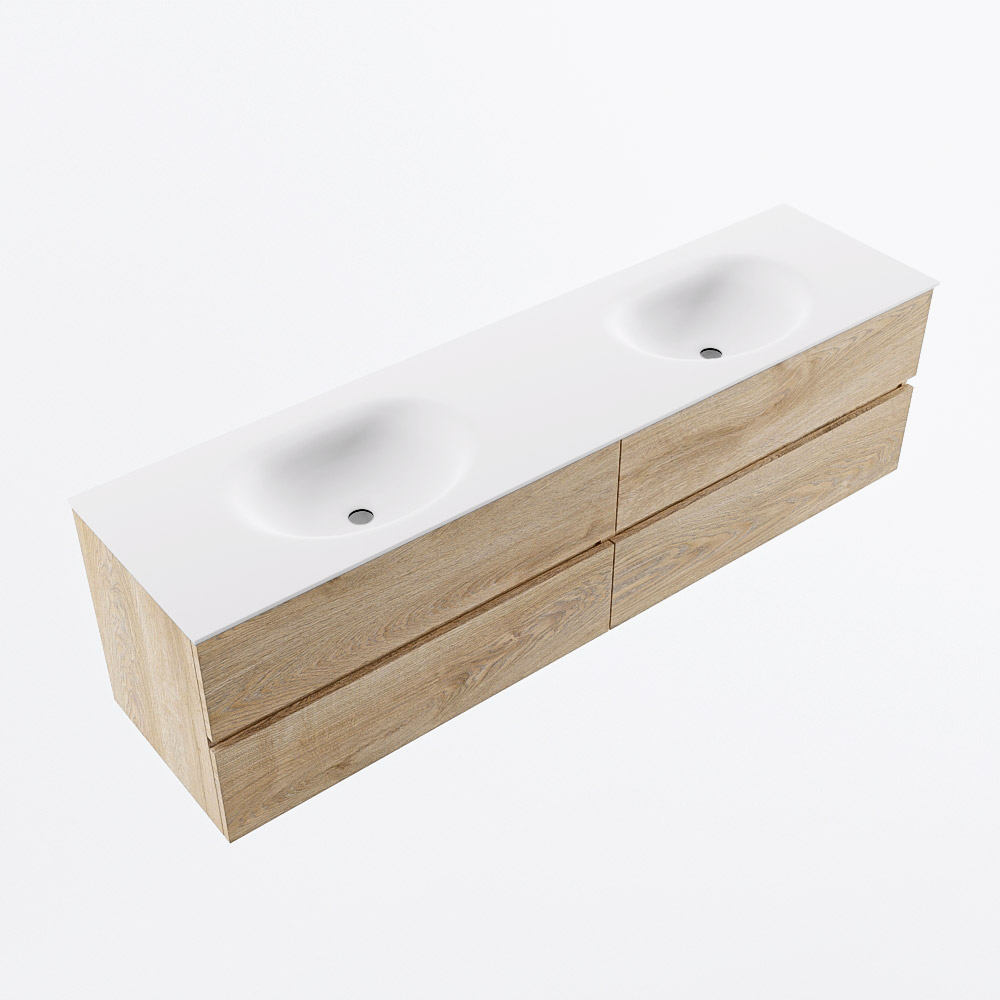 MONDIAZ VICA 180cm mueble de baño Washed Oak 4 cajones. Lavabo MOON Doble 2 orificios, color Talc. 6 MONDIAZ VICA 180cm mueble de baño Washed Oak 4 cajones. Lavabo MOON Doble 2 orificios, color Talc. - Imagen 6