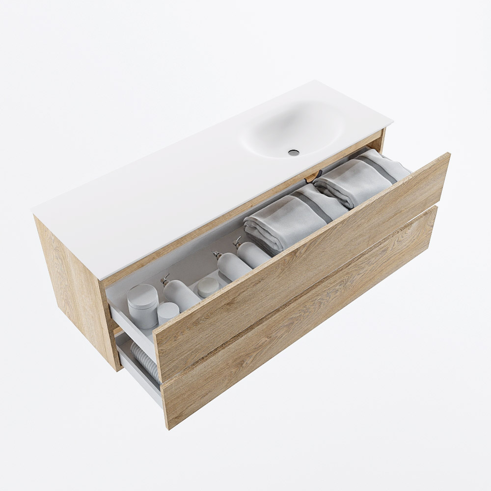 MONDIAZ VICA 140cm mueble de baño Washed Oak 2 cajones. Lavabo MOON Derecho sin orificio, color Talc. 7 MONDIAZ VICA 140cm mueble de baño Washed Oak 2 cajones. Lavabo MOON Derecho sin orificio, color Talc. - Imagen 7