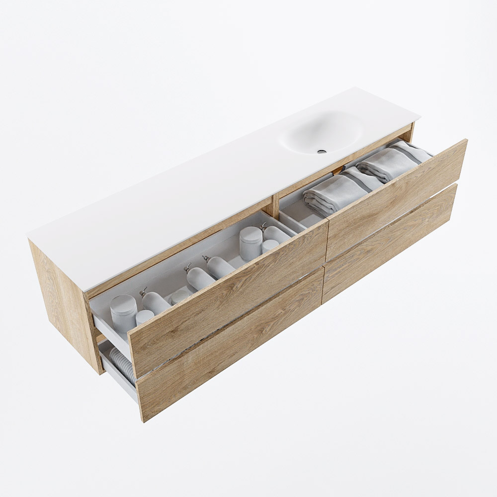 MONDIAZ VICA 200cm mueble de baño Washed Oak 4 cajones. Lavabo MOON Derecho sin orificio, color Talc. 7 MONDIAZ VICA 200cm mueble de baño Washed Oak 4 cajones. Lavabo MOON Derecho sin orificio, color Talc. - Imagen 7
