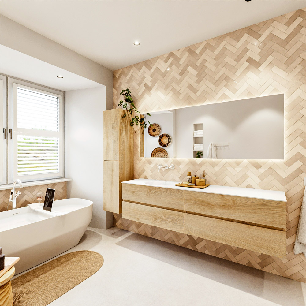 MONDIAZ VICA 190cm mueble de baño Washed Oak 4 cajones. Lavabo MOON Izquierda sin orificio, color Talc. 4 MONDIAZ VICA 190cm mueble de baño Washed Oak 4 cajones. Lavabo MOON Izquierda sin orificio, color Talc. - Imagen 4