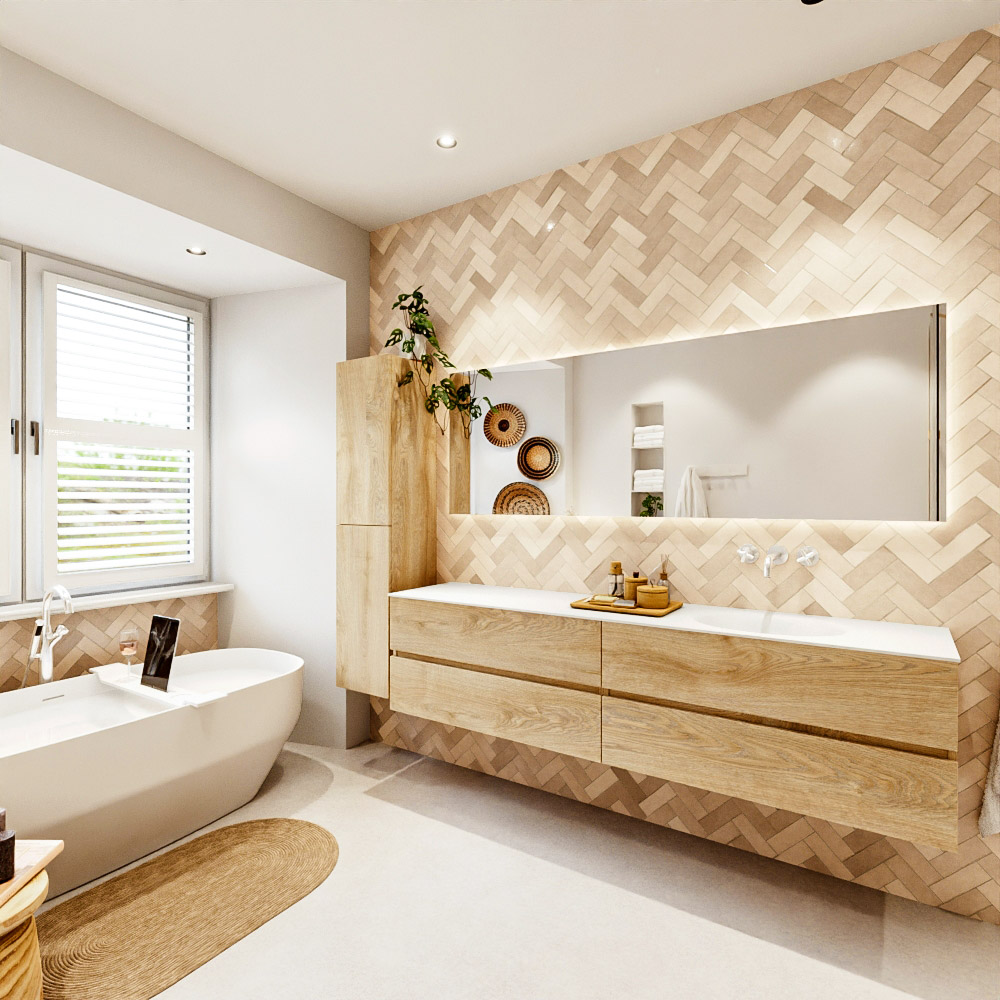 MONDIAZ VICA 200cm mueble de baño Washed Oak 4 cajones. Lavabo MOON Derecho sin orificio, color Talc. 4 MONDIAZ VICA 200cm mueble de baño Washed Oak 4 cajones. Lavabo MOON Derecho sin orificio, color Talc. - Imagen 4