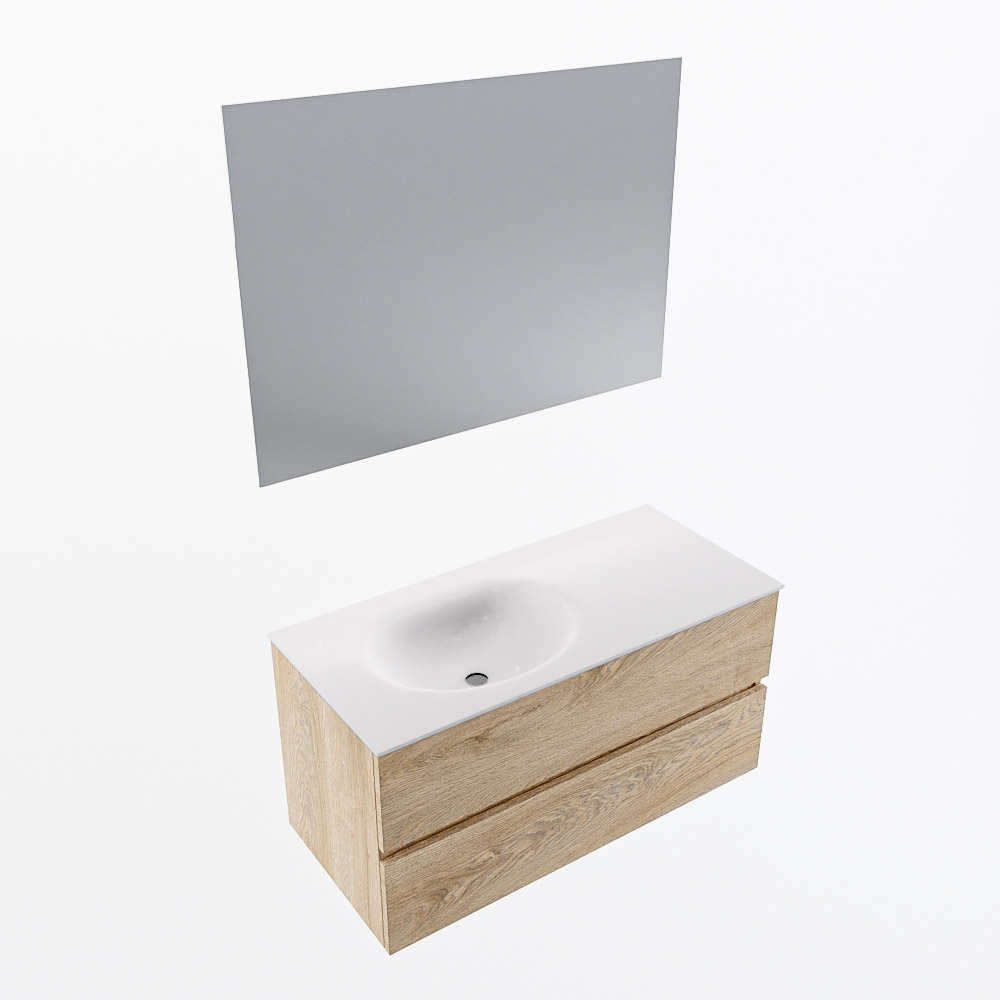 MONDIAZ VICA 100cm mueble de baño Washed Oak 2 cajones. Lavabo MOON Izquierda 1 orificio color Talc con espejo LED. 7 MONDIAZ VICA 100cm mueble de baño Washed Oak 2 cajones. Lavabo MOON Izquierda 1 orificio color Talc con espejo LED. - Imagen 7