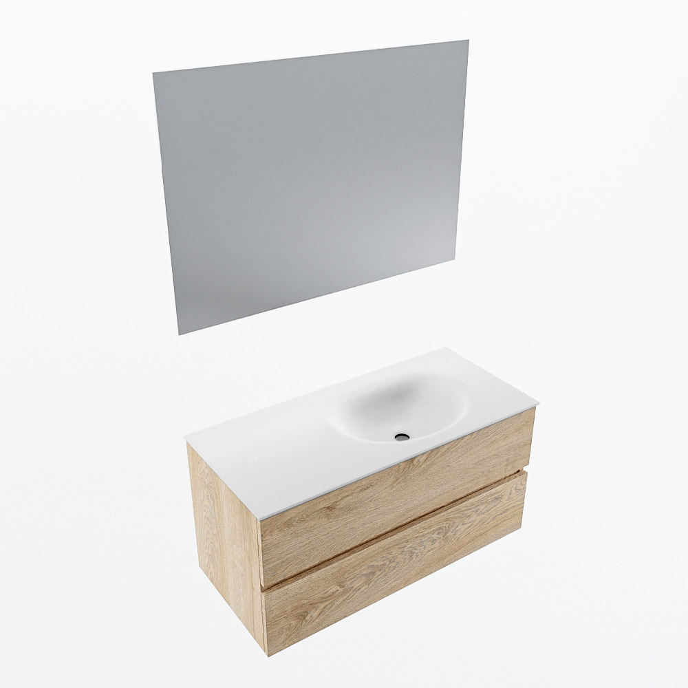 MONDIAZ VICA 100cm mueble de baño Washed Oak 2 cajones. Lavabo MOON Derecho sin orificio color Talc con espejo LED. 7 MONDIAZ VICA 100cm mueble de baño Washed Oak 2 cajones. Lavabo MOON Derecho sin orificio color Talc con espejo LED. - Imagen 7