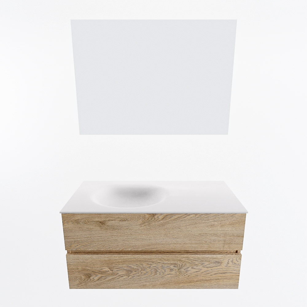MONDIAZ VICA 100cm mueble de baño Washed Oak 2 cajones. Lavabo MOON Izquierda 1 orificio color Talc con espejo LED. 5 MONDIAZ VICA 100cm mueble de baño Washed Oak 2 cajones. Lavabo MOON Izquierda 1 orificio color Talc con espejo LED. - Imagen 5