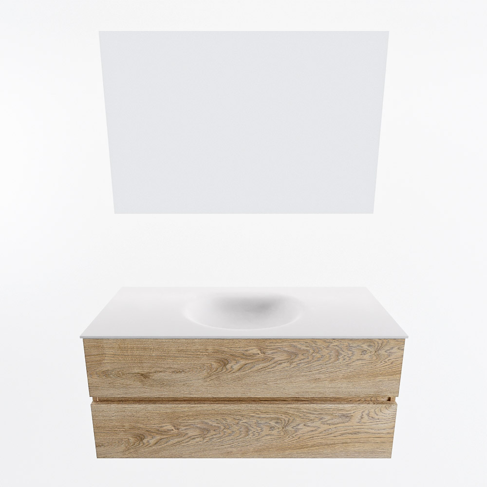 MONDIAZ VICA 110cm mueble de baño Washed Oak 2 cajones. Lavabo MOON Centro sin orificio color Talc con espejo LED. 5 MONDIAZ VICA 110cm mueble de baño Washed Oak 2 cajones. Lavabo MOON Centro sin orificio color Talc con espejo LED. - Imagen 5