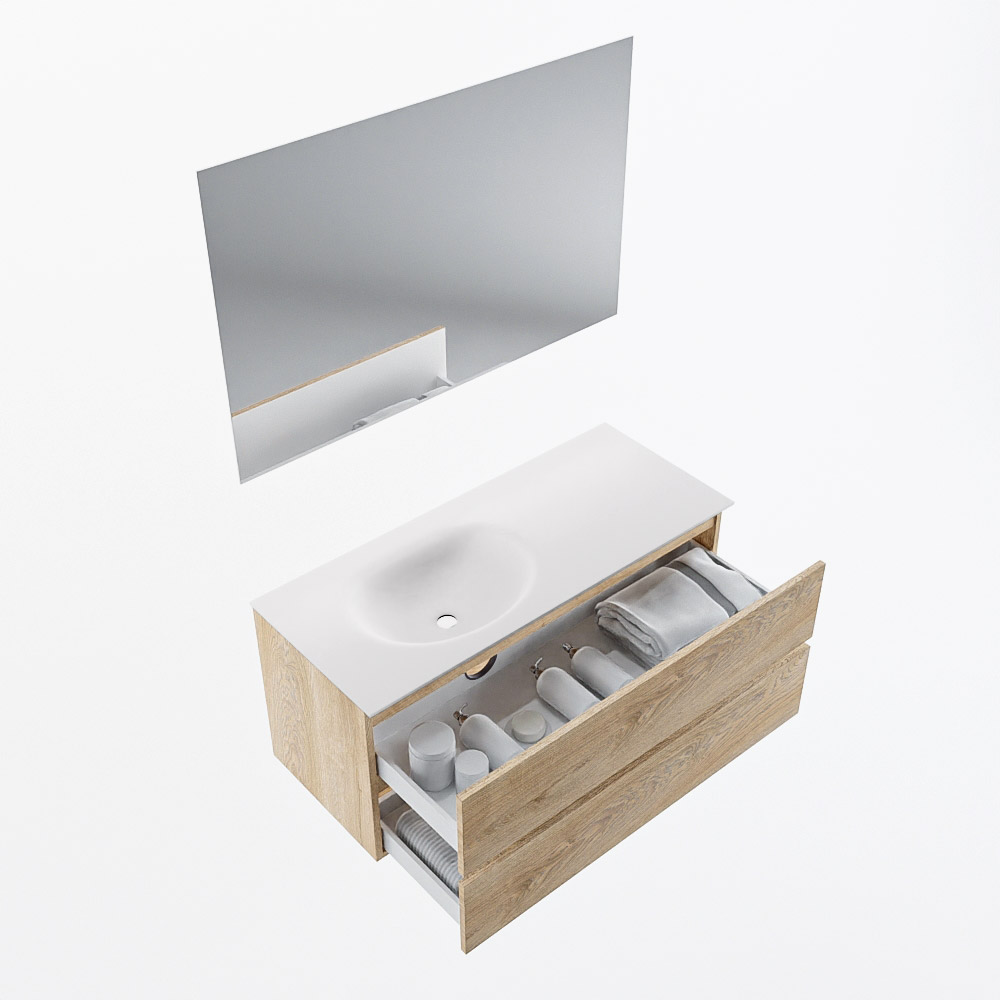 MONDIAZ VICA 110cm mueble de baño Washed Oak 2 cajones. Lavabo MOON Izquierda sin orificio color Talc con espejo LED. 6 MONDIAZ VICA 110cm mueble de baño Washed Oak 2 cajones. Lavabo MOON Izquierda sin orificio color Talc con espejo LED. - Imagen 6