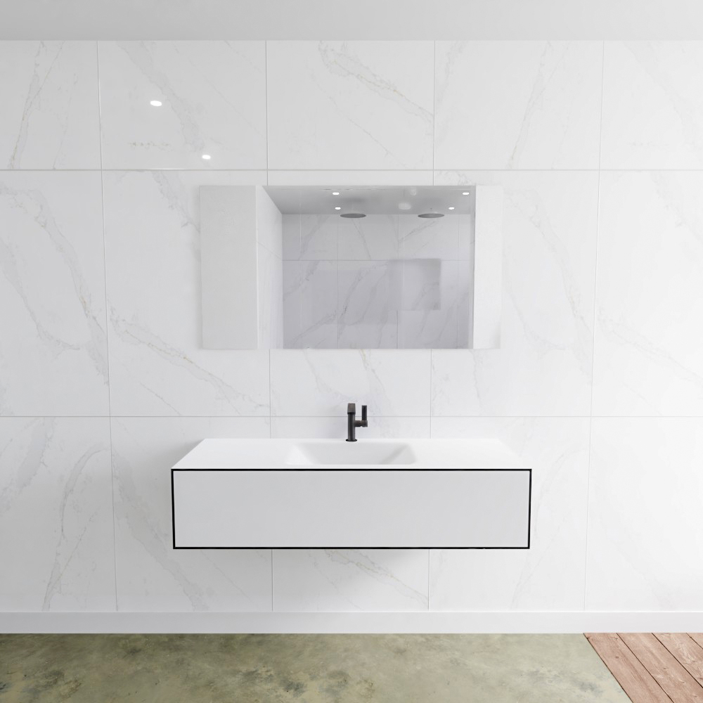 MONDIAZ LAGOM 130cm mueble de baño solid surface Urban 1 cajón lavabo CLOUD Centro 1 orificio 2 MONDIAZ LAGOM 130cm mueble de baño solid surface Urban 1 cajón lavabo CLOUD Centro 1 orificio - Imagen 2