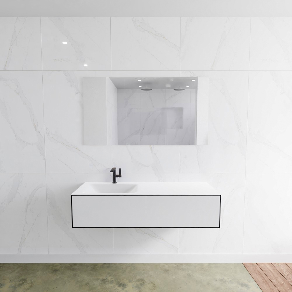 MONDIAZ LAGOM 130cm mueble de baño solid surface Urban 2 cajones lavabo CLOUD Izquierda 1 orificio 2 MONDIAZ LAGOM 130cm mueble de baño solid surface Urban 2 cajones lavabo CLOUD Izquierda 1 orificio - Imagen 2