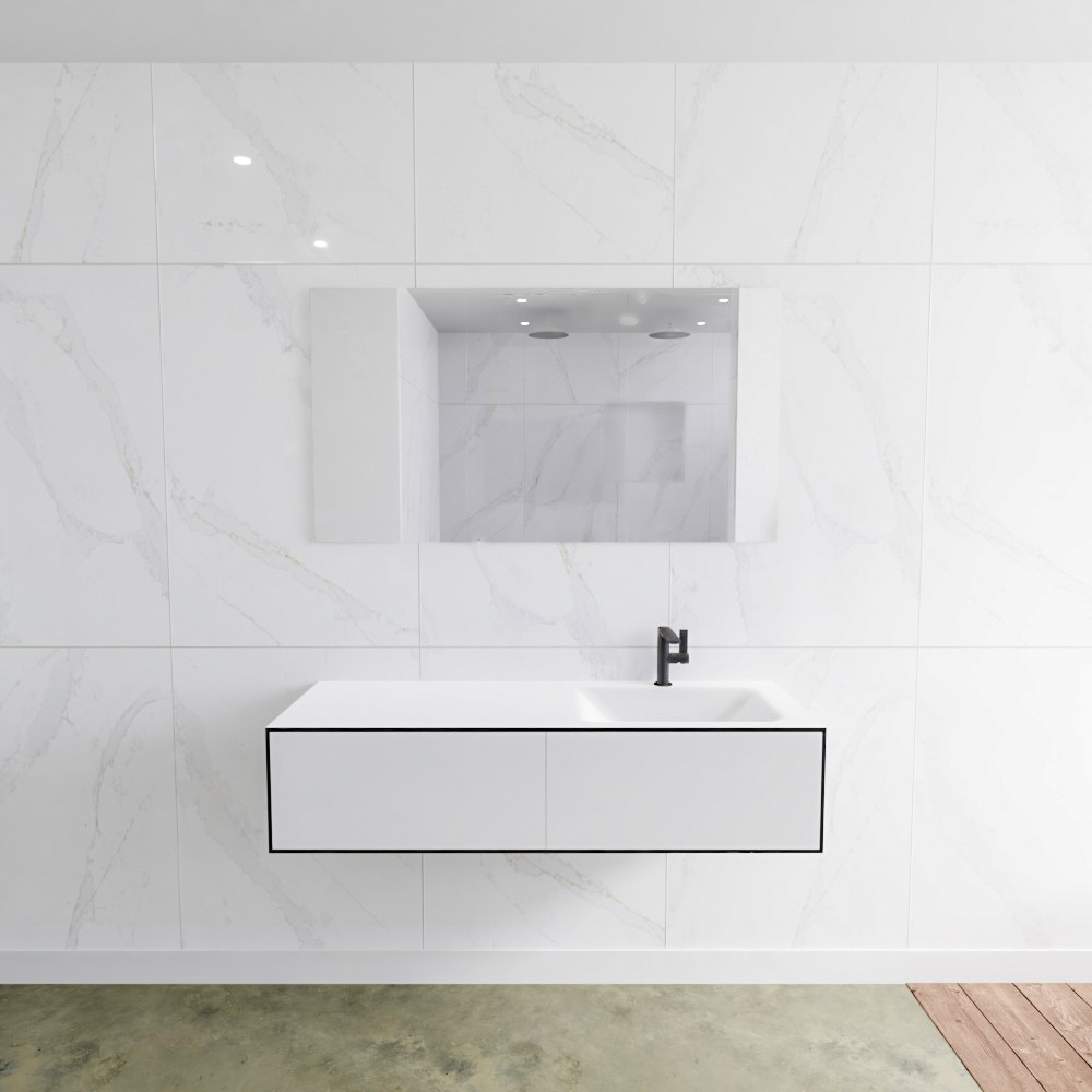 MONDIAZ LAGOM 130cm mueble de baño solid surface Urban 2 cajones lavabo CLOUD Derecho 1 orificio 2 MONDIAZ LAGOM 130cm mueble de baño solid surface Urban 2 cajones lavabo CLOUD Derecho 1 orificio - Imagen 2