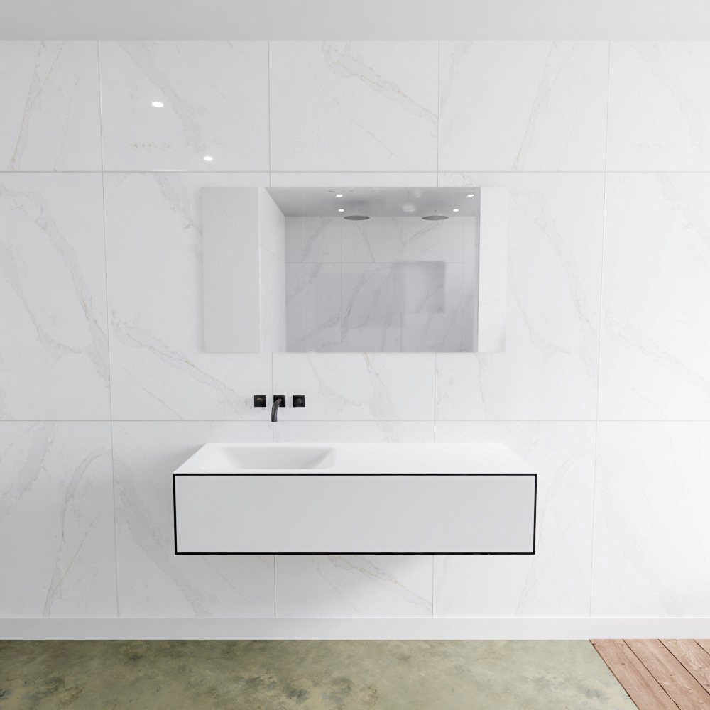 MONDIAZ LAGOM 130cm mueble de baño solid surface Urban 1 cajón lavabo CLOUD Izquierda sin orificio 2 MONDIAZ LAGOM 130cm mueble de baño solid surface Urban 1 cajón lavabo CLOUD Izquierda sin orificio - Imagen 2