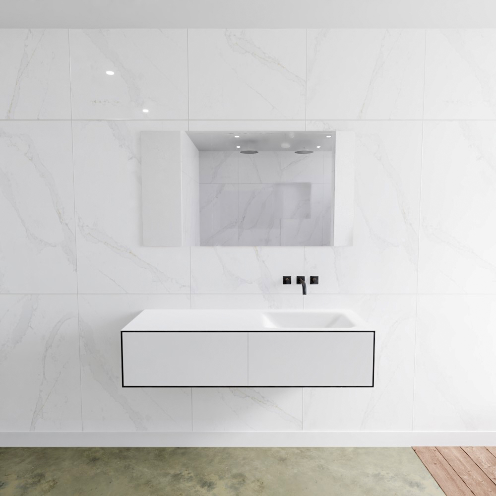 MONDIAZ LAGOM 130cm mueble de baño solid surface Urban 2 cajones lavabo CLOUD Derecho sin orificio 2 MONDIAZ LAGOM 130cm mueble de baño solid surface Urban 2 cajones lavabo CLOUD Derecho sin orificio - Imagen 2