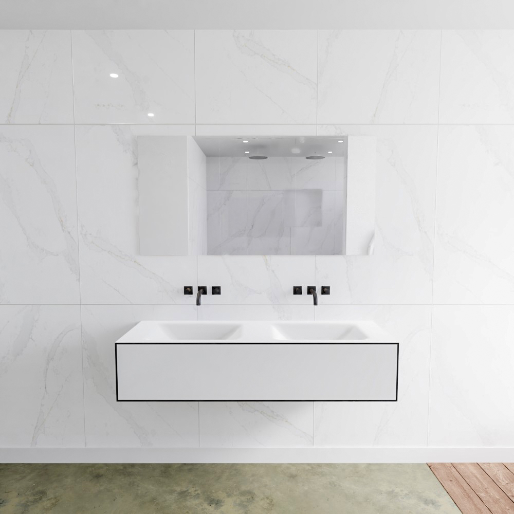 MONDIAZ LAGOM 140cm mueble de baño solid surface Urban 1 cajón lavabo CLOUD Doble sin orificio 2 MONDIAZ LAGOM 140cm mueble de baño solid surface Urban 1 cajón lavabo CLOUD Doble sin orificio - Imagen 2
