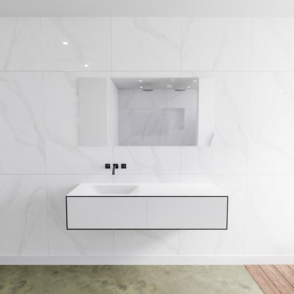 MONDIAZ LAGOM 140cm mueble de baño solid surface Urban 2 cajones lavabo CLOUD Izquierda sin orificio 2 MONDIAZ LAGOM 140cm mueble de baño solid surface Urban 2 cajones lavabo CLOUD Izquierda sin orificio - Imagen 2