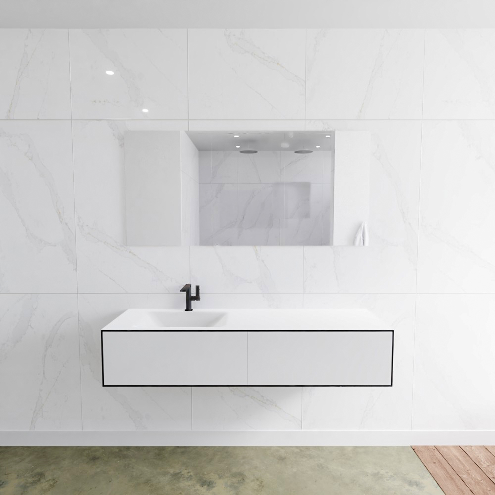 MONDIAZ LAGOM 150cm mueble de baño solid surface Urban 2 cajones lavabo CLOUD Izquierda 1 orificio 2 MONDIAZ LAGOM 150cm mueble de baño solid surface Urban 2 cajones lavabo CLOUD Izquierda 1 orificio - Imagen 2