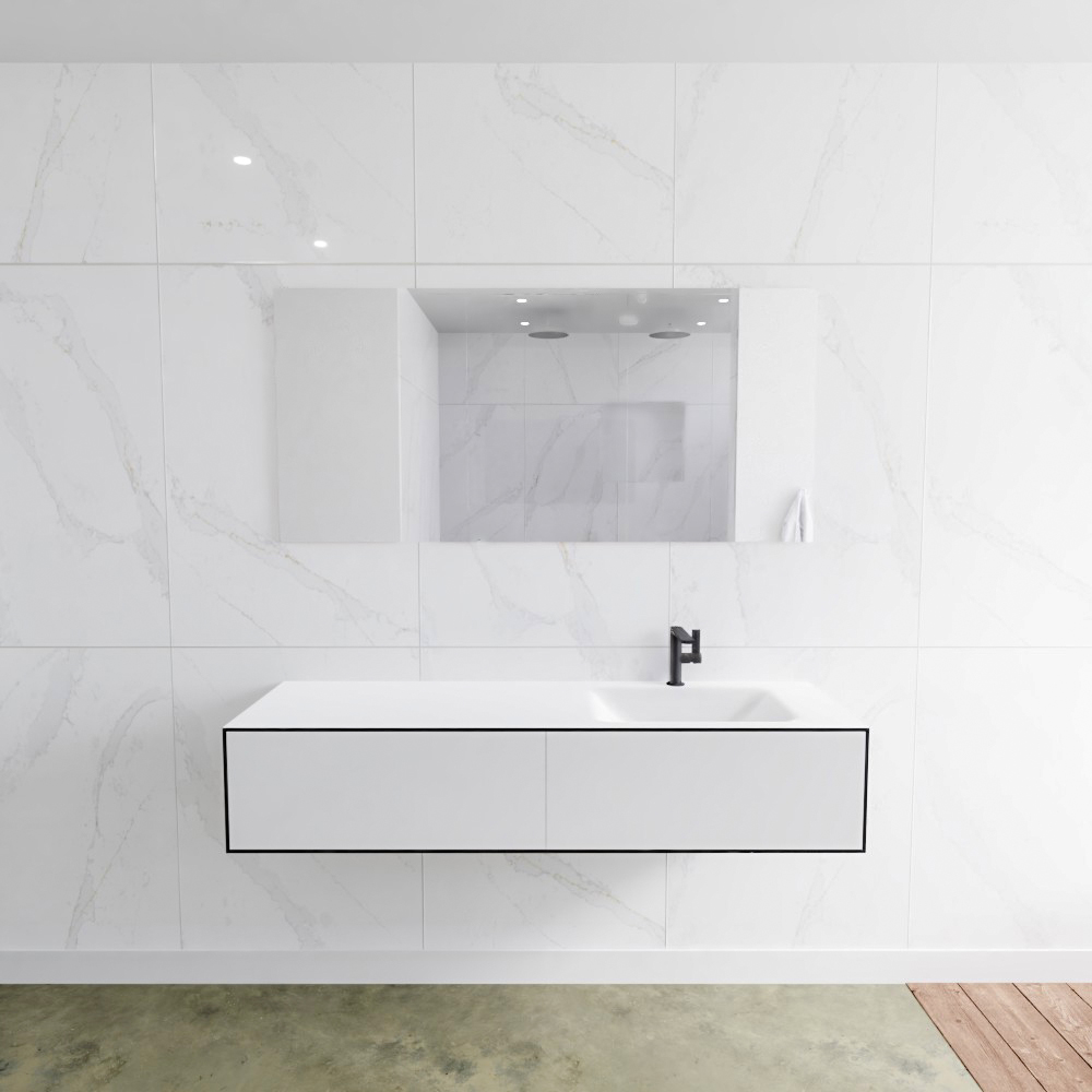 MONDIAZ LAGOM 150cm mueble de baño solid surface Urban 2 cajones lavabo CLOUD Derecho 1 orificio 2 MONDIAZ LAGOM 150cm mueble de baño solid surface Urban 2 cajones lavabo CLOUD Derecho 1 orificio - Imagen 2