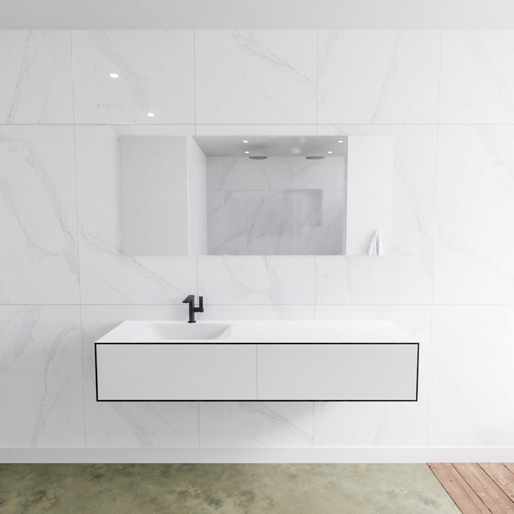 MONDIAZ LAGOM 160cm mueble de baño solid surface Urban 2 cajones lavabo CLOUD Izquierda 1 orificio 2 MONDIAZ LAGOM 160cm mueble de baño solid surface Urban 2 cajones lavabo CLOUD Izquierda 1 orificio - Imagen 2