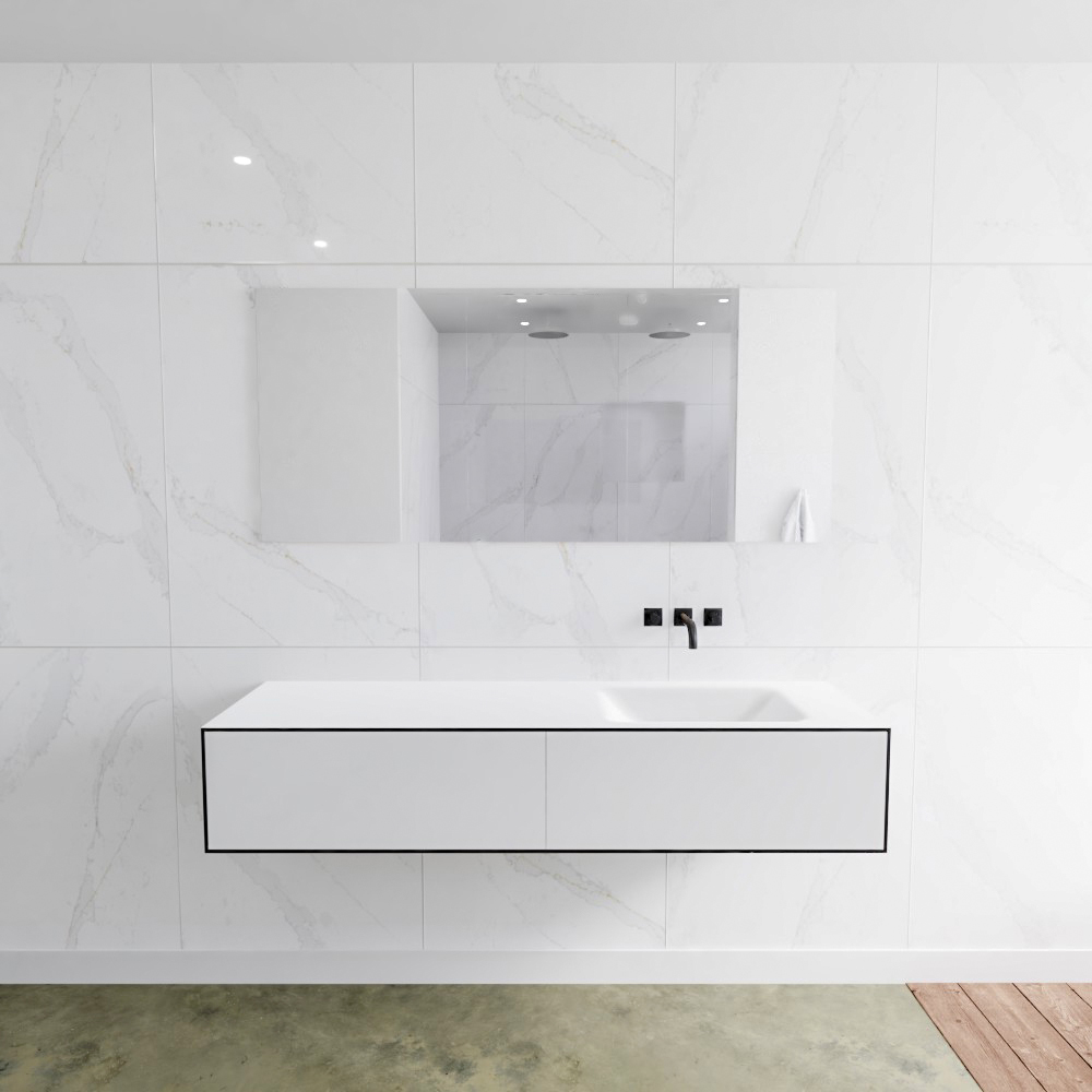 MONDIAZ LAGOM 160cm mueble de baño solid surface Urban 2 cajones lavabo CLOUD Derecho sin orificio 2 MONDIAZ LAGOM 160cm mueble de baño solid surface Urban 2 cajones lavabo CLOUD Derecho sin orificio - Imagen 2