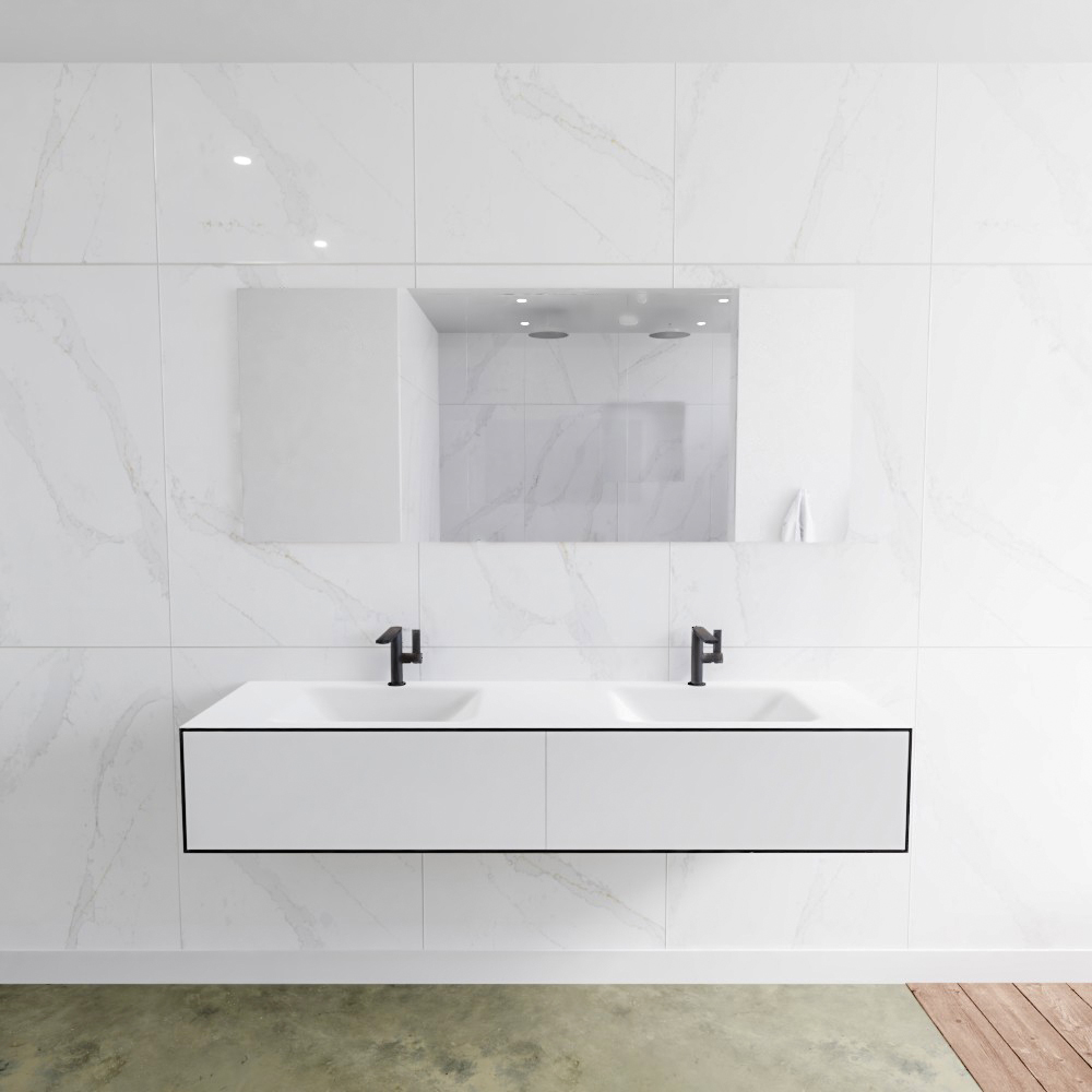 MONDIAZ LAGOM 170cm mueble de baño solid surface Urban 2 cajones lavabo CLOUD Doble 2 orificios 2 MONDIAZ LAGOM 170cm mueble de baño solid surface Urban 2 cajones lavabo CLOUD Doble 2 orificios - Imagen 2