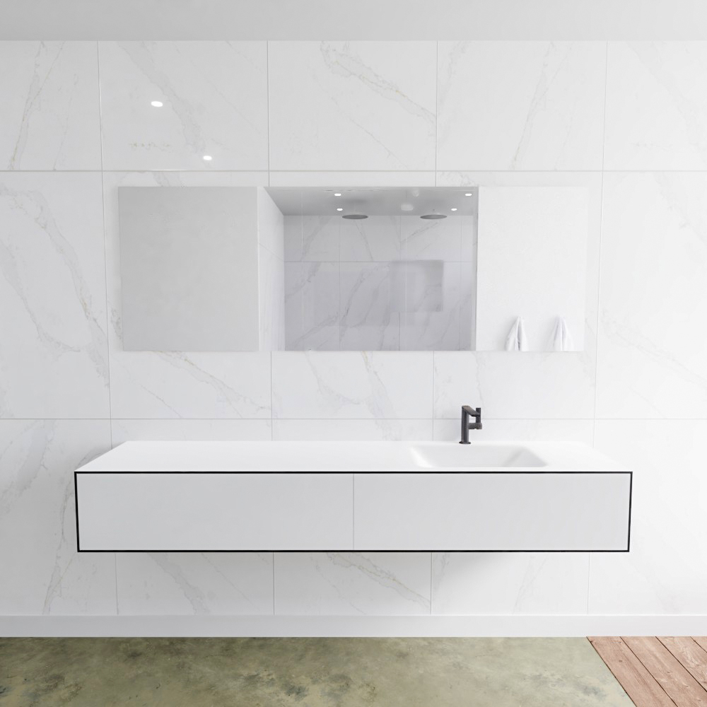 MONDIAZ LAGOM 200cm mueble de baño solid surface Urban 2 cajones lavabo CLOUD Derecho 1 orificio 2 MONDIAZ LAGOM 200cm mueble de baño solid surface Urban 2 cajones lavabo CLOUD Derecho 1 orificio - Imagen 2