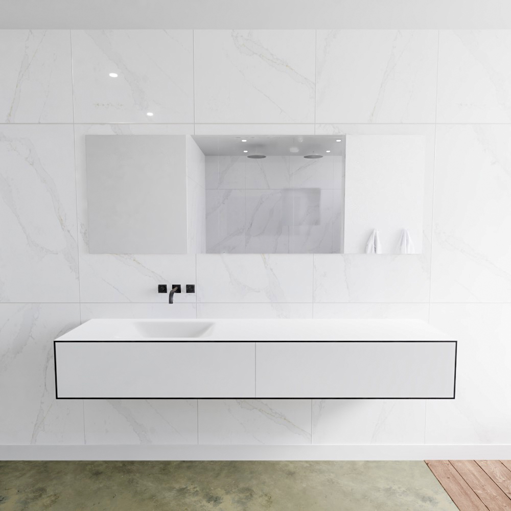 MONDIAZ LAGOM 200cm mueble de baño solid surface Urban 2 cajones lavabo CLOUD Izquierda sin orificio 2 MONDIAZ LAGOM 200cm mueble de baño solid surface Urban 2 cajones lavabo CLOUD Izquierda sin orificio - Imagen 2