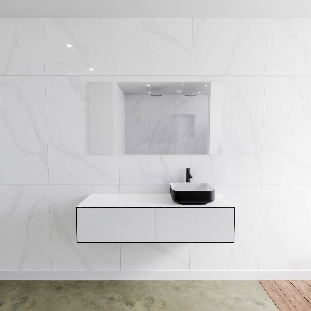MONDIAZ LAGOM 130cm mueble de baño solid surface Urban 2 cajones BINX Derecho 1 orificio 2 MONDIAZ LAGOM 130cm mueble de baño solid surface Urban 2 cajones BINX Derecho 1 orificio - Imagen 2